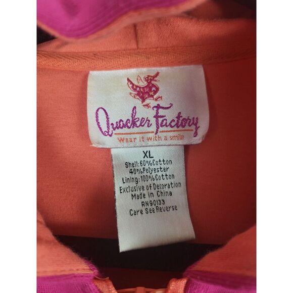 Quacker Factory Full Zip Hoodie XL Womens Long Sleeve Pink Jeweled Pocket Unique - Picture 5 of 13